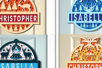 Σετ των 2 Intra απο ξύλο plywood 3mm-4mm πάχος Τρισδιάστατη χριστουγεννιάτικη κρεμάστρα πόρτας Δίασταση 15x15 cm INTRAFABR-74485293