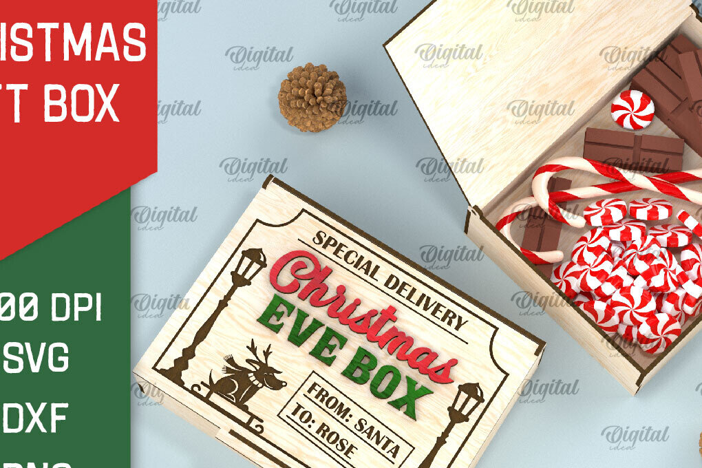 Σετ των 2 Intra απο ξύλο plywood 3mm-4mm πάχος Τρισδιάστατο κουτί δώρου παραμονής Χριστουγέννων Δίασταση 15x15 cm INTRAFABR-106138780