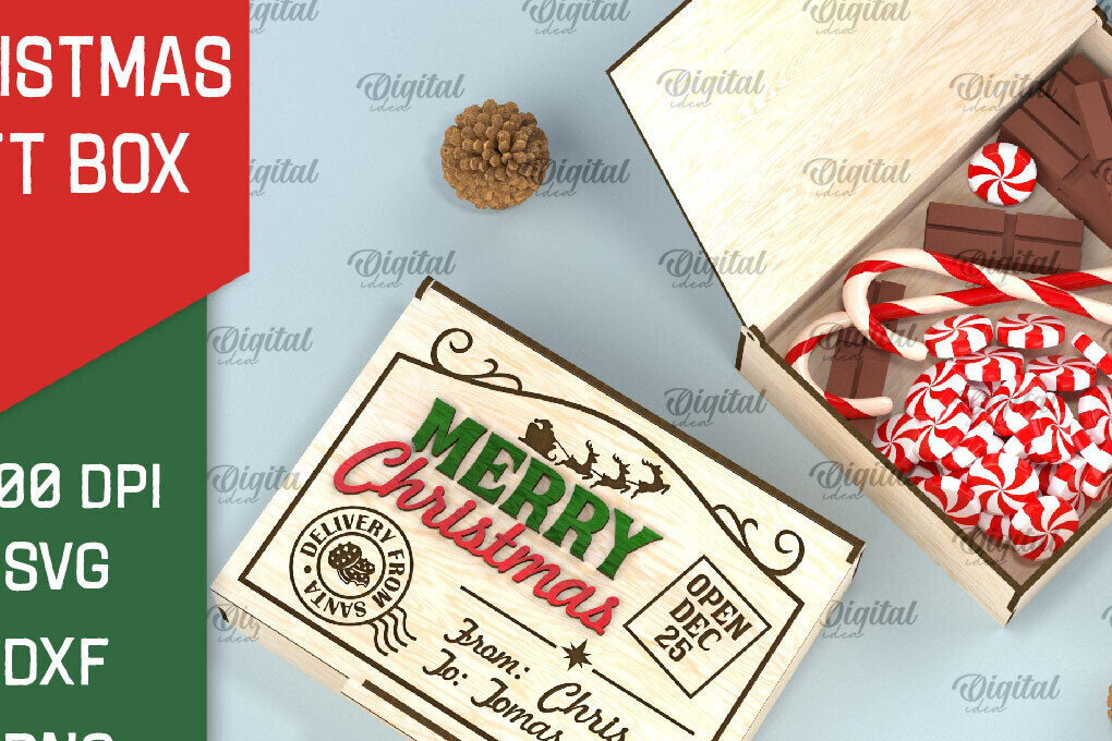 Σετ των 2 Intra απο ξύλο plywood 3mm-4mm πάχος Τρισδιάστατο κουτί δώρου παραμονής Χριστουγέννων Δίασταση 15x15 cm INTRAFABR-106138849