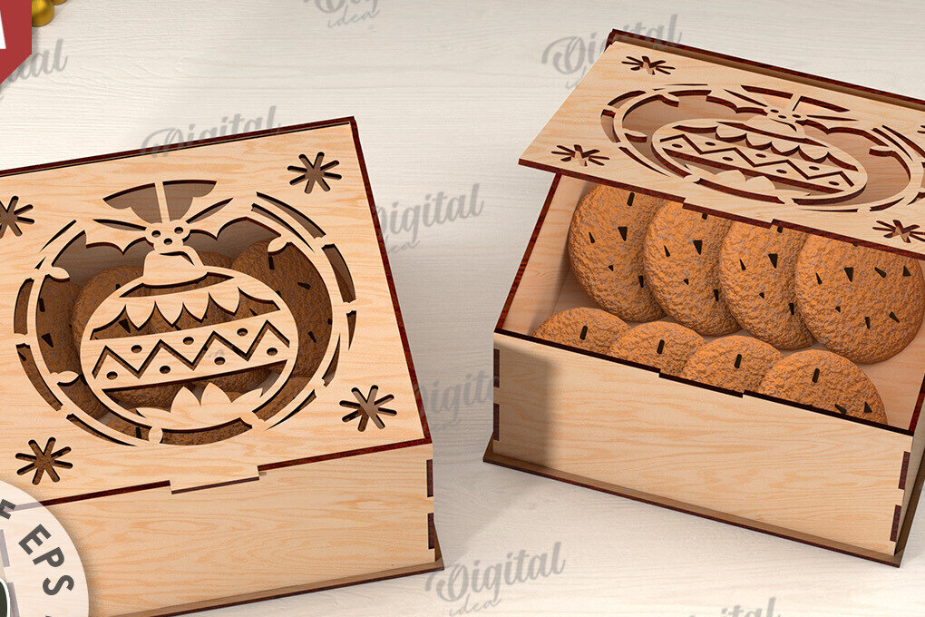 Σετ των 2 Intra απο ξύλο plywood 3mm-4mm πάχος Τρισδιάστατο χριστουγεννιάτικο κουτί δώρου Δίασταση 15x15 cm INTRAFABR-109928581