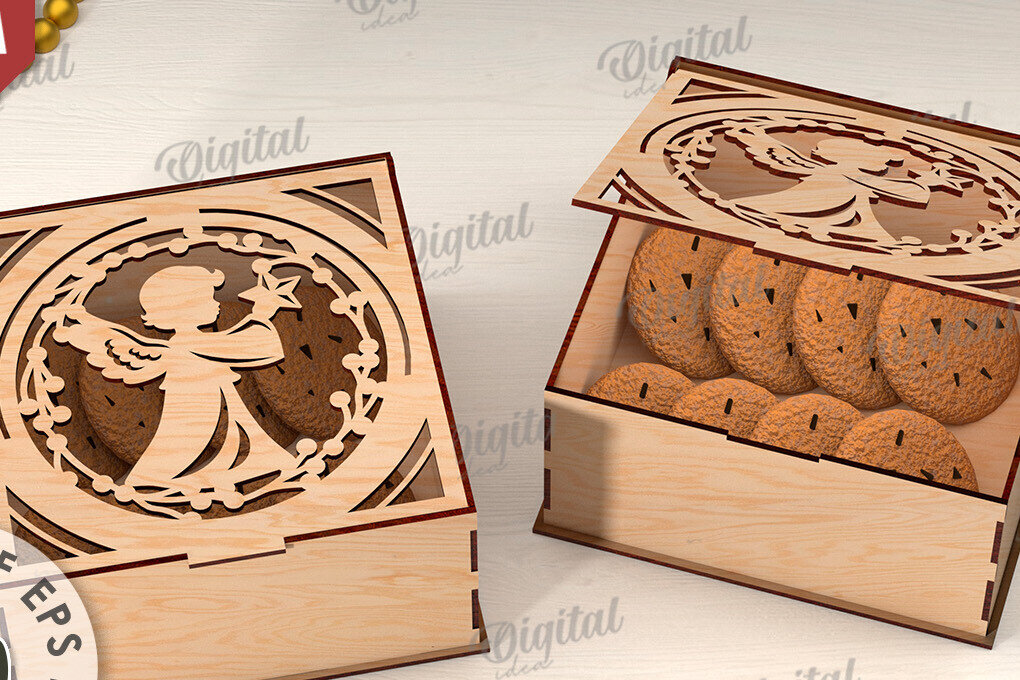 Σετ των 2 Intra απο ξύλο plywood 3mm-4mm πάχος Τρισδιάστατο χριστουγεννιάτικο κουτί δώρου Δίασταση 15x15 cm INTRAFABR-109928342