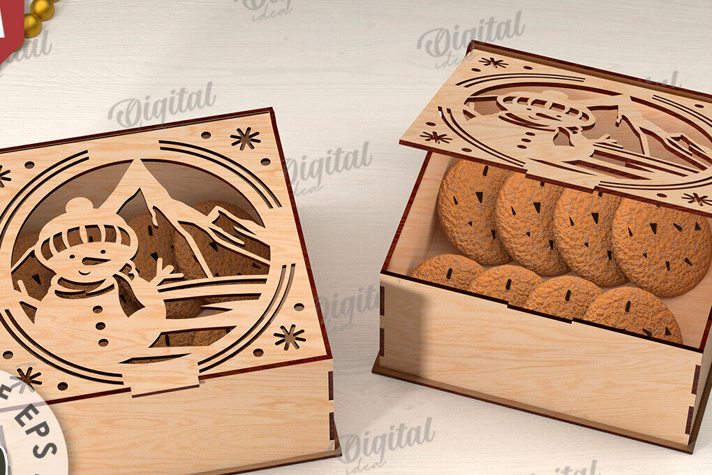 Σετ των 2 Intra απο ξύλο plywood 3mm-4mm πάχος Τρισδιάστατο χριστουγεννιάτικο κουτί δώρου Δίασταση 15x15 cm INTRAFABR-109928411