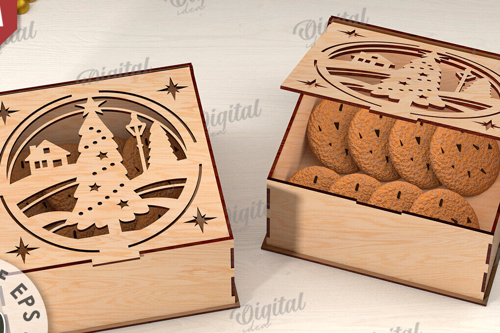 Σετ των 2 Intra απο ξύλο plywood 3mm-4mm πάχος Τρισδιάστατο χριστουγεννιάτικο κουτί δώρου Δίασταση 15x15 cm INTRAFABR-109928491