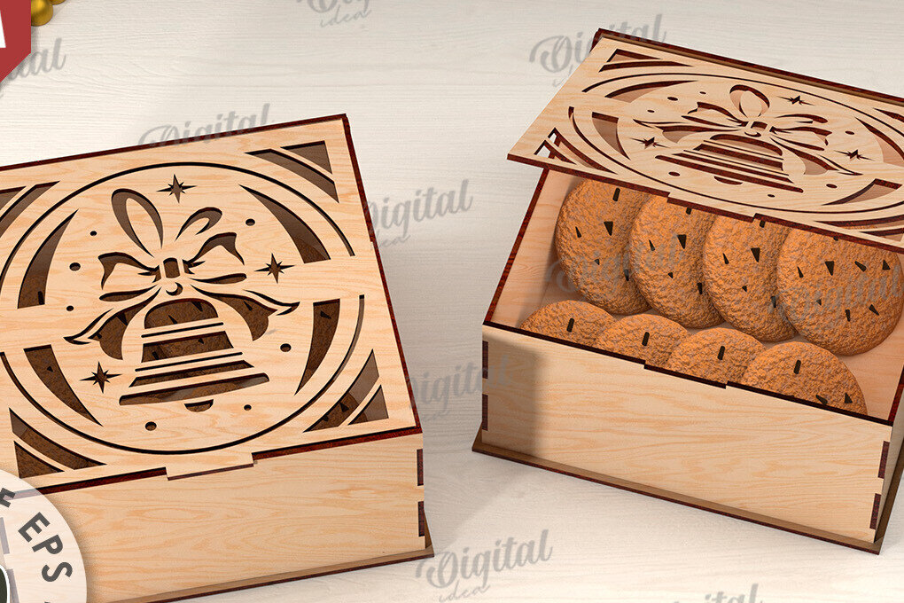 Σετ των 2 Intra απο ξύλο plywood 3mm-4mm πάχος Τρισδιάστατο χριστουγεννιάτικο κουτί δώρου Δίασταση 15x15 cm INTRAFABR-109928283