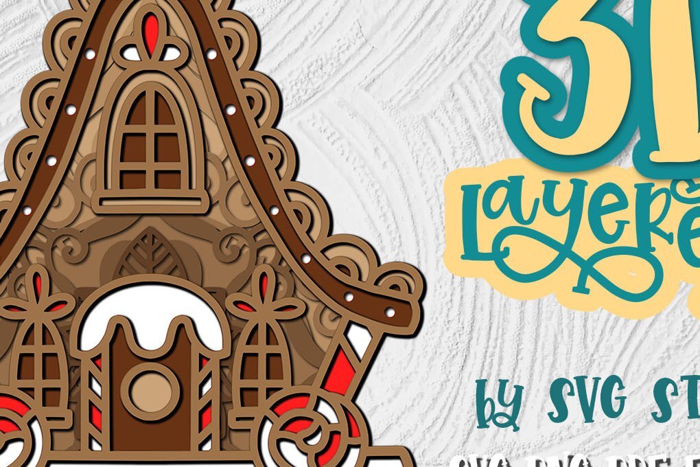 Σετ των 3 Intra απο ξύλο plywood 3mm-4mm πάχος 3D Christmas Gingerbread House 02 Δίασταση 15x15 cm INTRAFABR-35015449