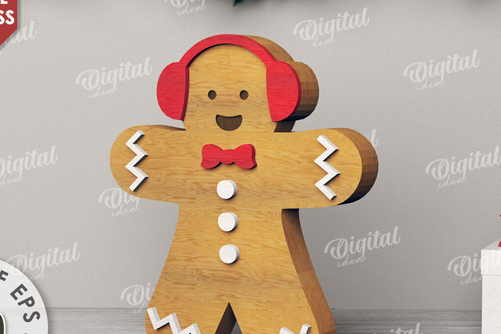 Σετ των 2 Intra απο ξύλο plywood 3mm-4mm πάχος Τρισδιάστατη με χριστουγεννιάτικο μελόψωμο Δίασταση 15x15 cm INTRAFABR-110759369