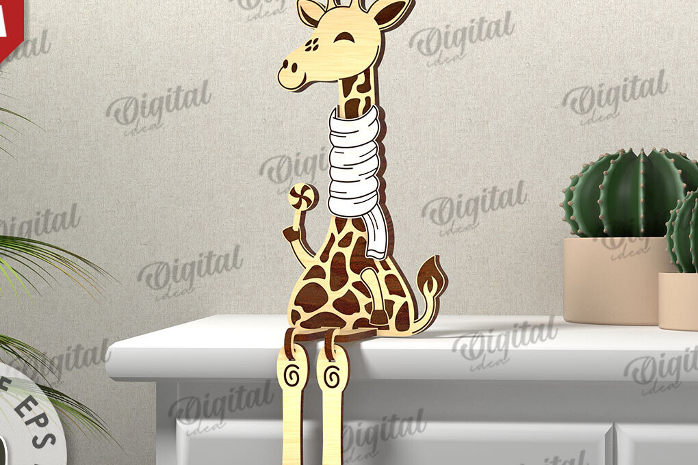 Σετ των 2 Intra απο ξύλο plywood 3mm-4mm πάχος Τρισδιάστατο σχέδιο κοπής με λέιζερ Χριστουγεννιάτικη καμηλοπάρδαλη Δίασταση 15x15 cm INTRAFABR-111128720