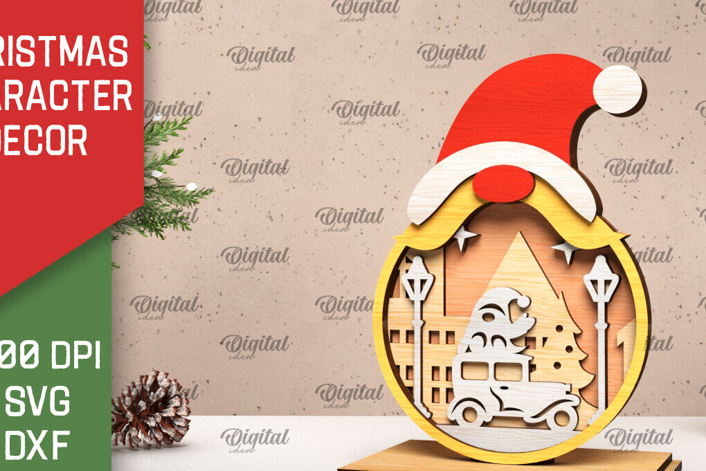 Σετ των 2 Intra απο ξύλο plywood 3mm-4mm πάχος Τρισδιάστατο χριστουγεννιάτικο ντεκόρ gnome Δίασταση 15x15 cm INTRAFABR-105996351