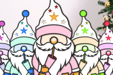 Σετ των 2 Intra απο ξύλο plywood 3mm-4mm πάχος Τρισδιάστατο σχέδιο χριστουγεννιάτικου Gnome Paper Cut Δίασταση 15x15 cm INTRAFABR-75987597