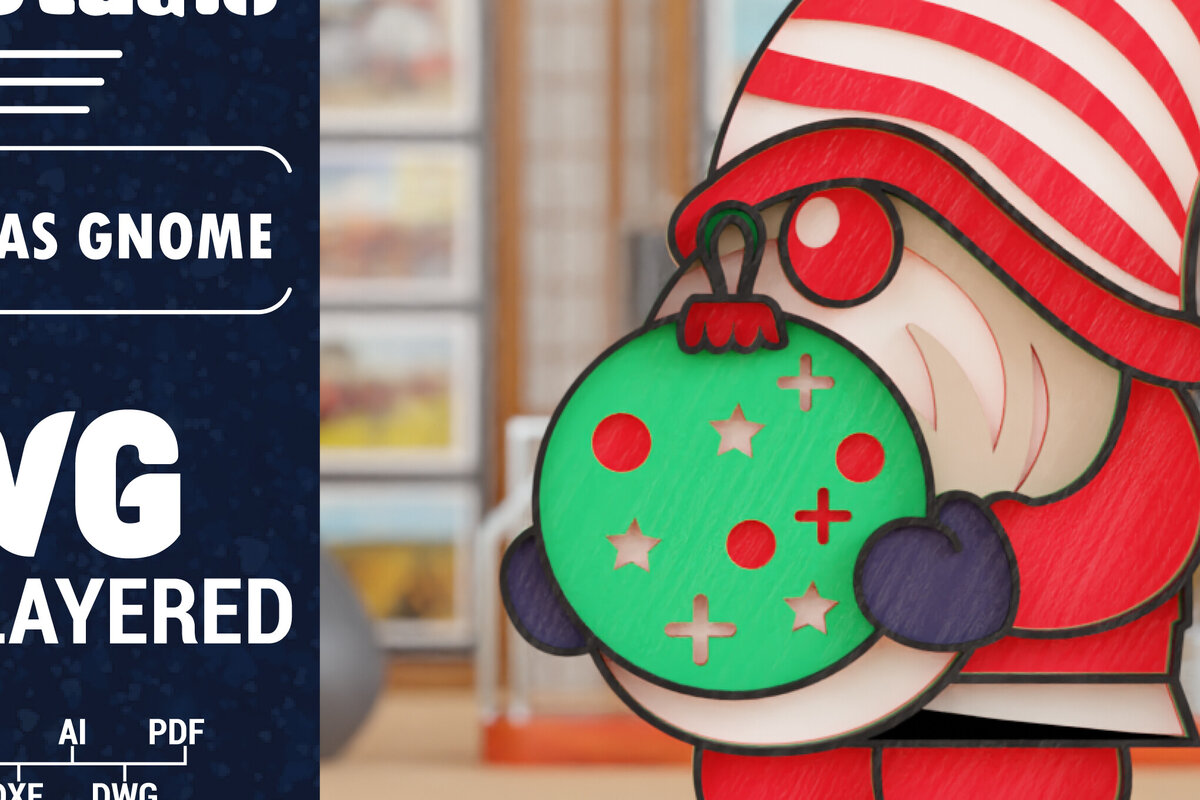 Σετ των 2 Intra απο ξύλο plywood 3mm-4mm πάχος 3D Christmas Gnome  Papercut Δίασταση 1200x1200 cm INTRAFABR-109463921