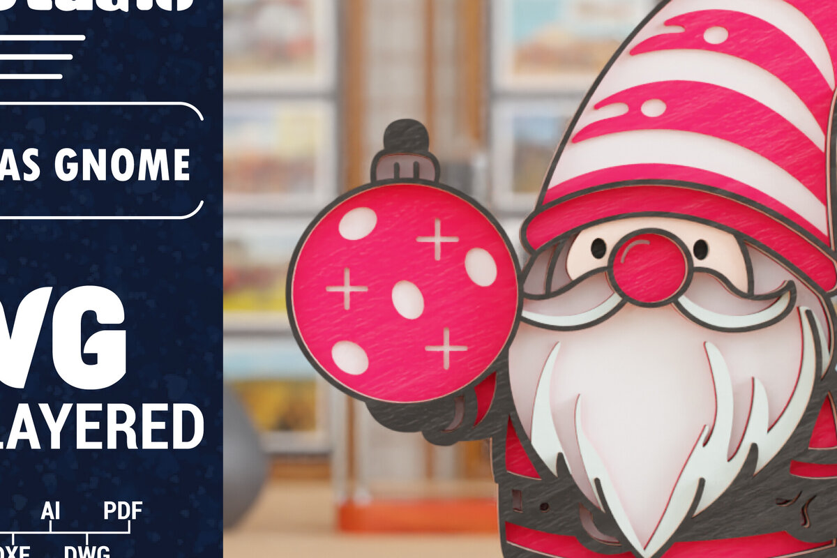 Σετ των 2 Intra απο ξύλο plywood 3mm-4mm πάχος 3D Christmas Gnome  Papercut Δίασταση 1200x1200 cm INTRAFABR-109463922