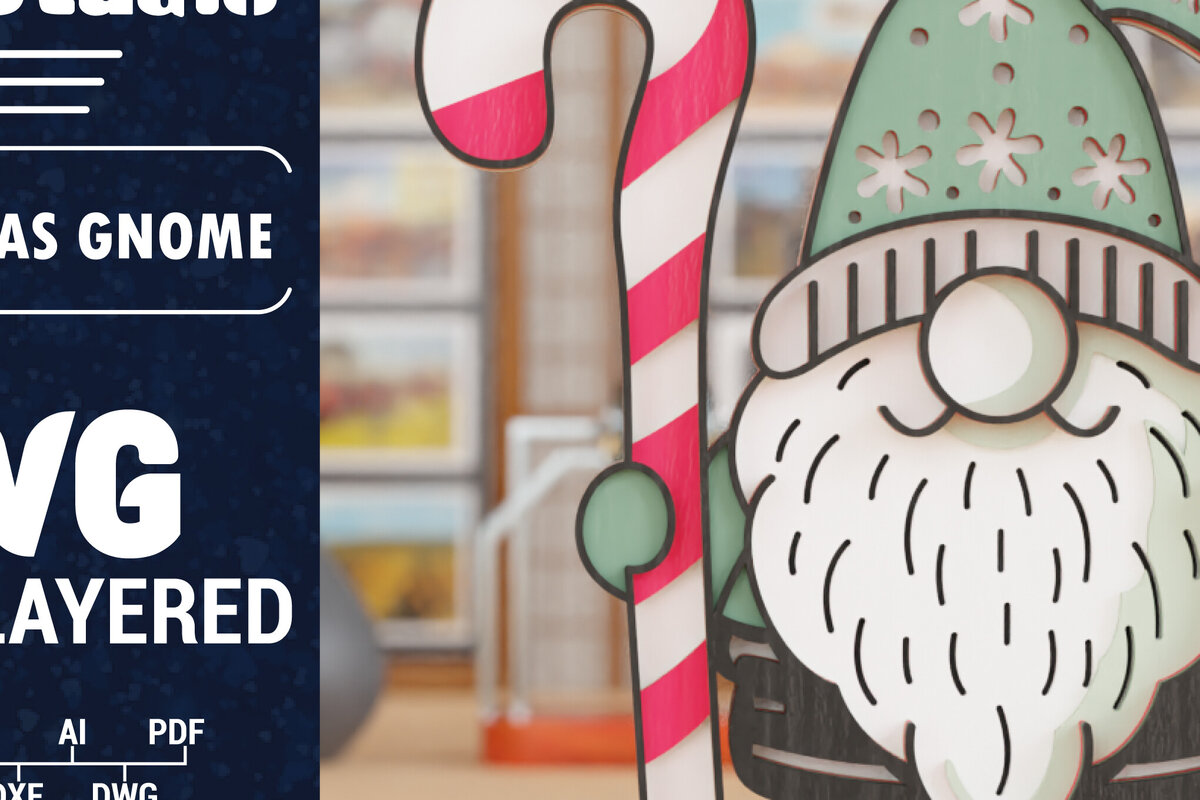 Σετ των 2 Intra απο ξύλο plywood 3mm-4mm πάχος 3D Christmas Gnome  Papercut Δίασταση 1200x1200 cm INTRAFABR-109463927