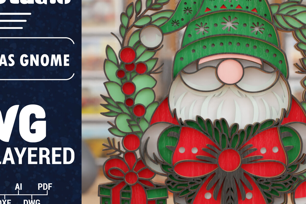 Σετ των 2 Intra απο ξύλο plywood 3mm-4mm πάχος 3D Christmas Gnome  Papercut Δίασταση 1200x1200 cm INTRAFABR-109463932