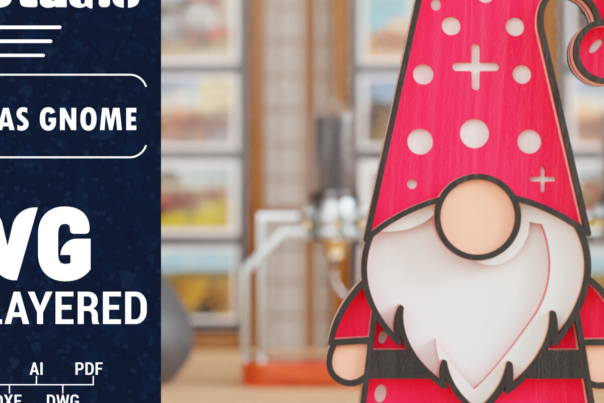 Σετ των 2 Intra απο ξύλο plywood 3mm-4mm πάχος 3D Christmas Gnome  Papercut Δίασταση 1200x1200 cm INTRAFABR-109107127