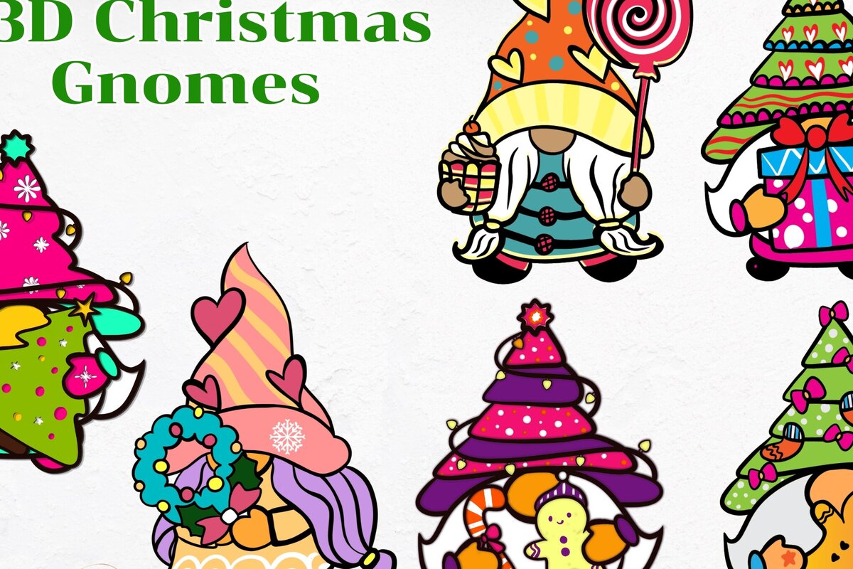 Σετ των 2 Intra απο ξύλο plywood 3mm-4mm πάχος 3D Christmas Gnomes 6 Design Δίασταση 15x15 cm INTRAFABR-85049281