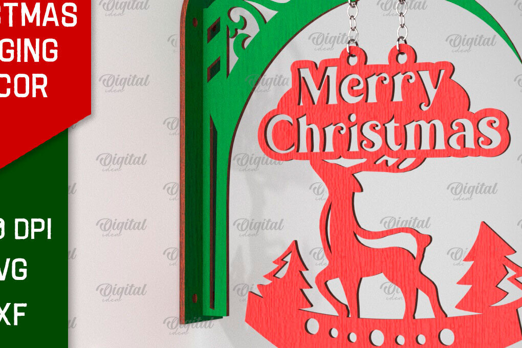 Σετ των 2 Intra απο ξύλο plywood 3mm-4mm πάχος Τρισδιάστατη χριστουγεννιάτικη κρεμαστή διακόσμηση με λέιζερ Δίασταση 15x15 cm INTRAFABR-106535310