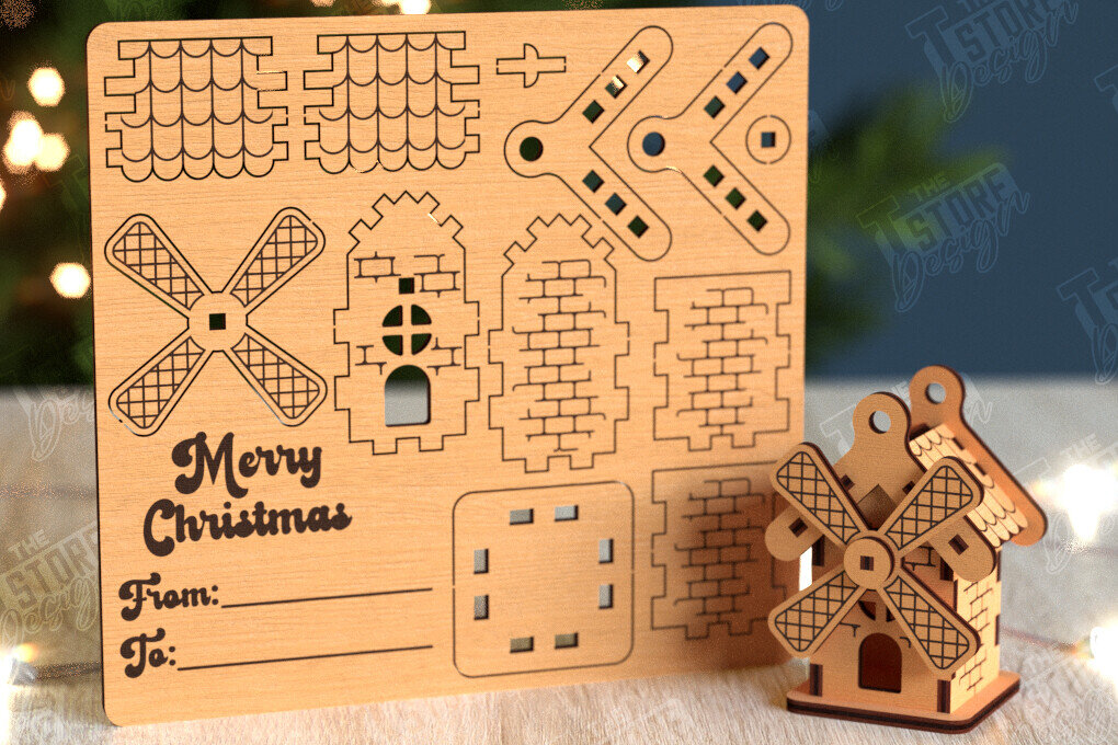 Σετ των 2 Intra απο ξύλο plywood 3mm-4mm πάχος 3D Χριστουγεννιάτικο Σπίτι |DIY| Χριστουγεννιάτικη κάρτα Δίασταση 15x15 cm INTRAFABR-105659072