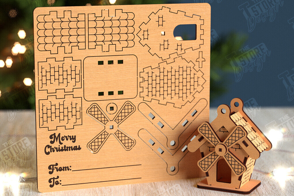 Σετ των 2 Intra απο ξύλο plywood 3mm-4mm πάχος 3D Χριστουγεννιάτικο Σπίτι |DIY| Χριστουγεννιάτικη κάρτα Δίασταση 15x15 cm INTRAFABR-105659084