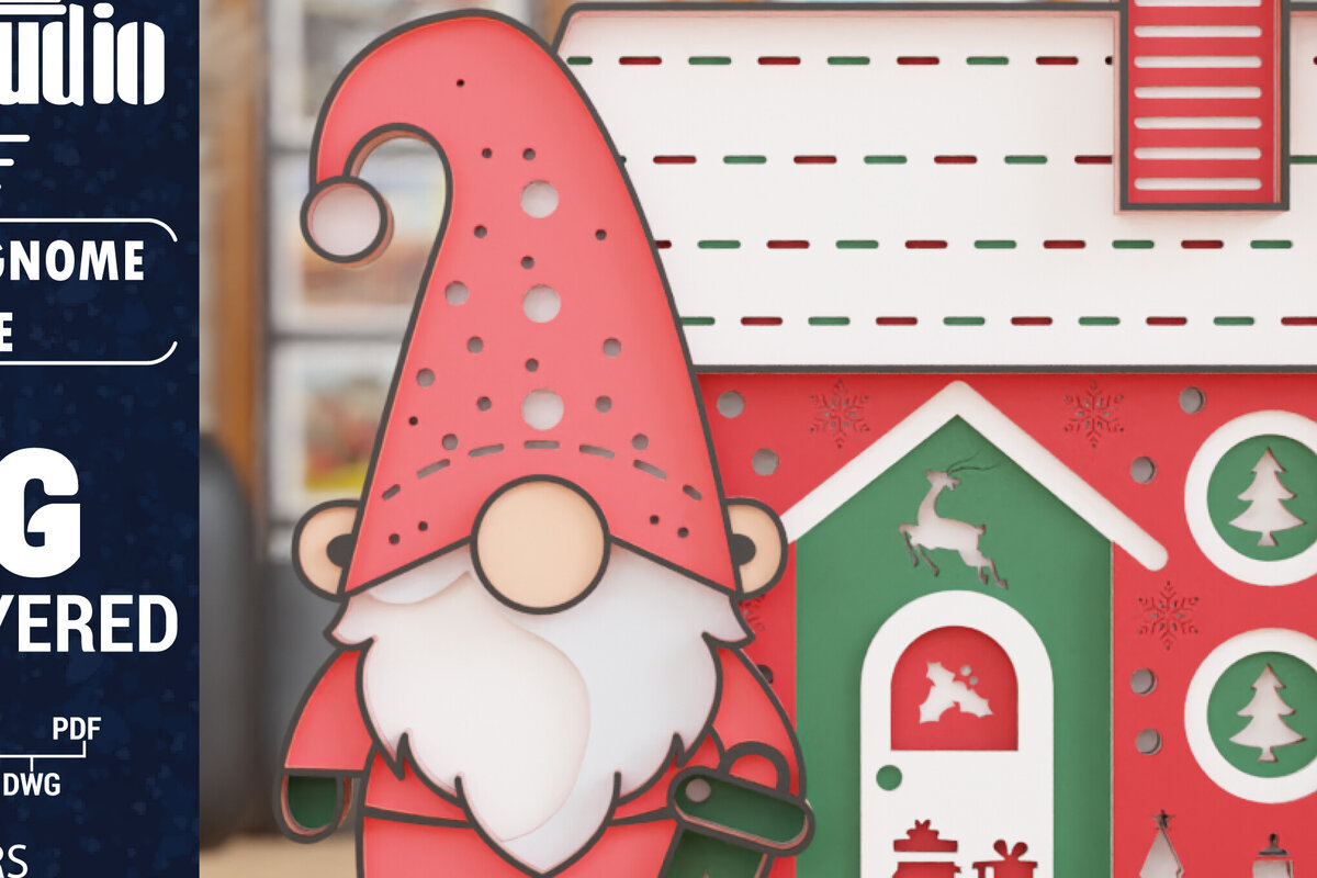 Σετ των 3 Intra απο ξύλο plywood 3mm-4mm πάχος 3D Χριστουγεννιάτικο Σπίτι Gnome  Δίασταση 1200x1200 cm INTRAFABR-111894310