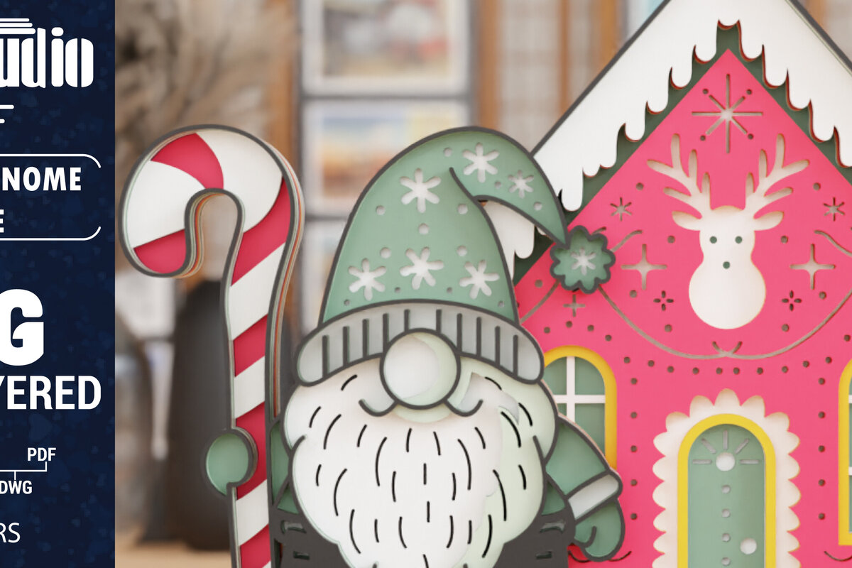 Σετ των 2 Intra απο ξύλο plywood 3mm-4mm πάχος 3D Χριστουγεννιάτικο Σπίτι Gnome  Δίασταση 1200x1200 cm INTRAFABR-111894313