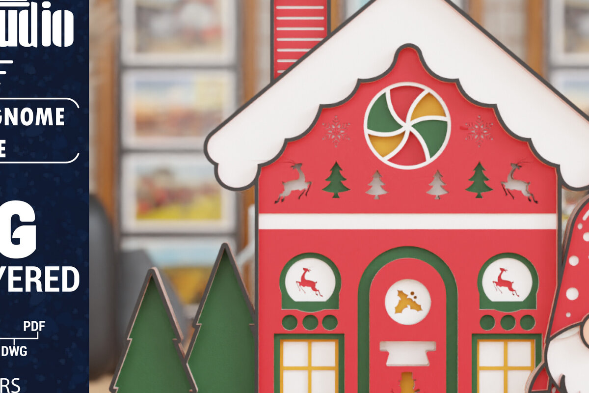 Σετ των 2 Intra απο ξύλο plywood 3mm-4mm πάχος 3D Χριστουγεννιάτικο Σπίτι Gnome  Δίασταση 1200x1200 cm INTRAFABR-111894308