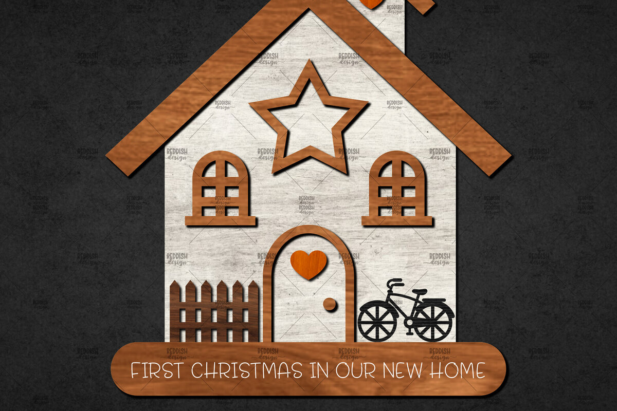 Σετ των 2 Intra απο ξύλο plywood 3mm-4mm πάχος Τρισδιάστατο χριστουγεννιάτικο σπίτι με στρώσεις Δίασταση 15x15 cm INTRAFABR-110186708