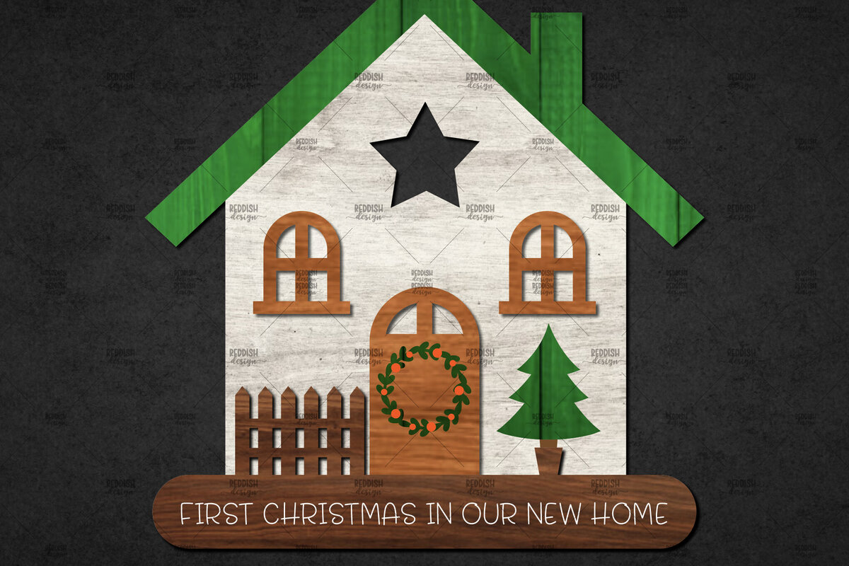 Σετ των 2 Intra απο ξύλο plywood 3mm-4mm πάχος Τρισδιάστατο χριστουγεννιάτικο σπίτι με στρώσεις Δίασταση 15x15 cm INTRAFABR-110186750