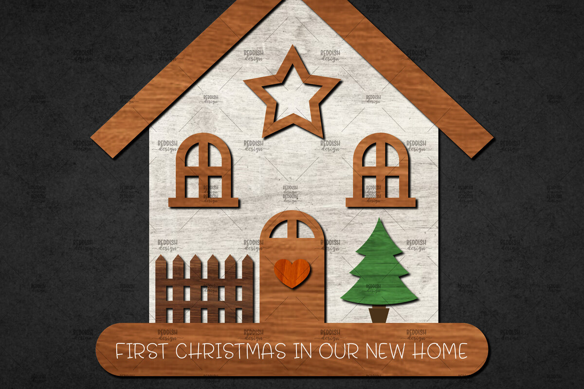 Σετ των 2 Intra απο ξύλο plywood 3mm-4mm πάχος Τρισδιάστατο χριστουγεννιάτικο σπίτι με στρώσεις Δίασταση 15x15 cm INTRAFABR-110186774