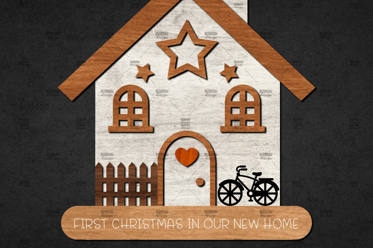 Σετ των 2 Intra απο ξύλο plywood 3mm-4mm πάχος Τρισδιάστατο χριστουγεννιάτικο σπίτι με στρώσεις Δίασταση 15x15 cm INTRAFABR-110186800