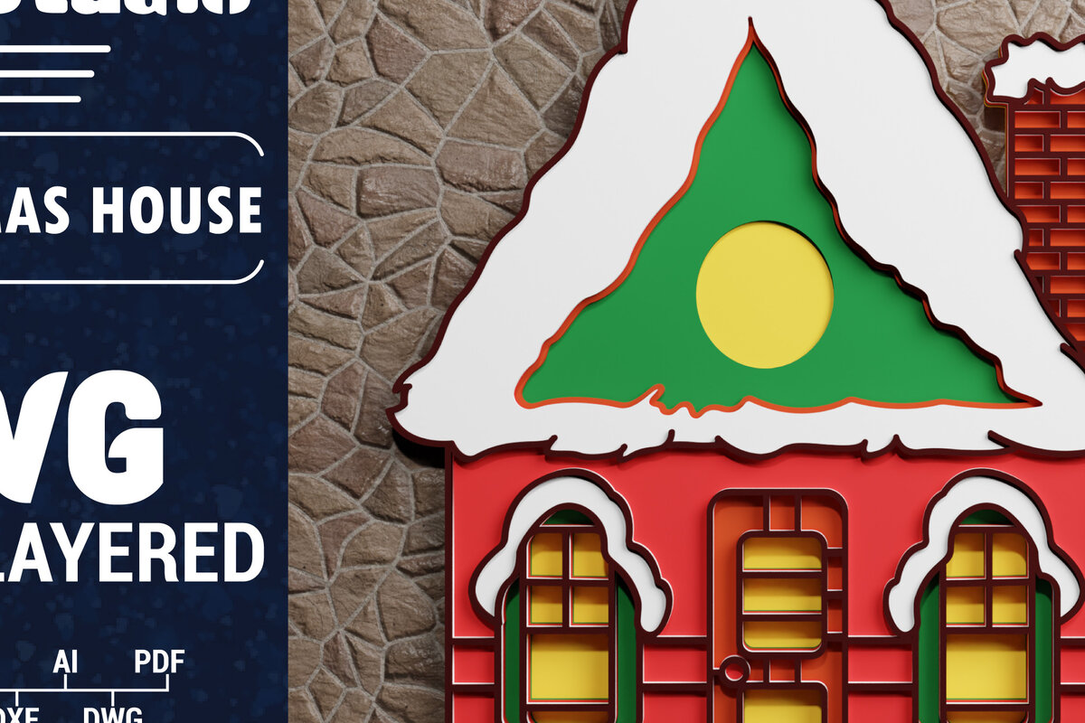 Σετ των 2 Intra απο ξύλο plywood 3mm-4mm πάχος Τρισδιάστατη κοπή χαρτιού χριστουγεννιάτικου σπιτιού Δίασταση 1200x1200 cm INTRAFABR-71391907