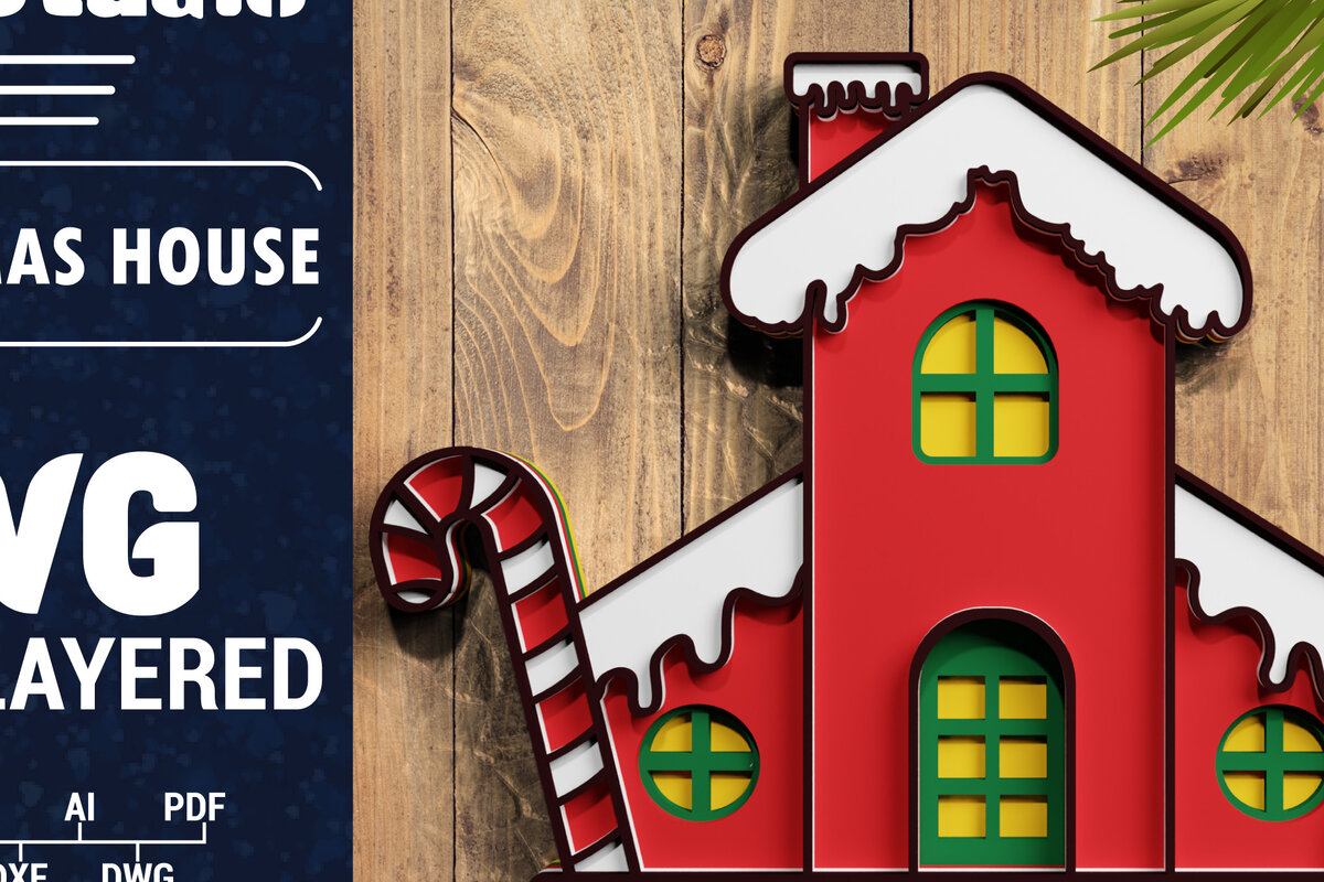 Σετ των 2 Intra απο ξύλο plywood 3mm-4mm πάχος Τρισδιάστατη κοπή χαρτιού χριστουγεννιάτικου σπιτιού Δίασταση 1200x1200 cm INTRAFABR-71405715