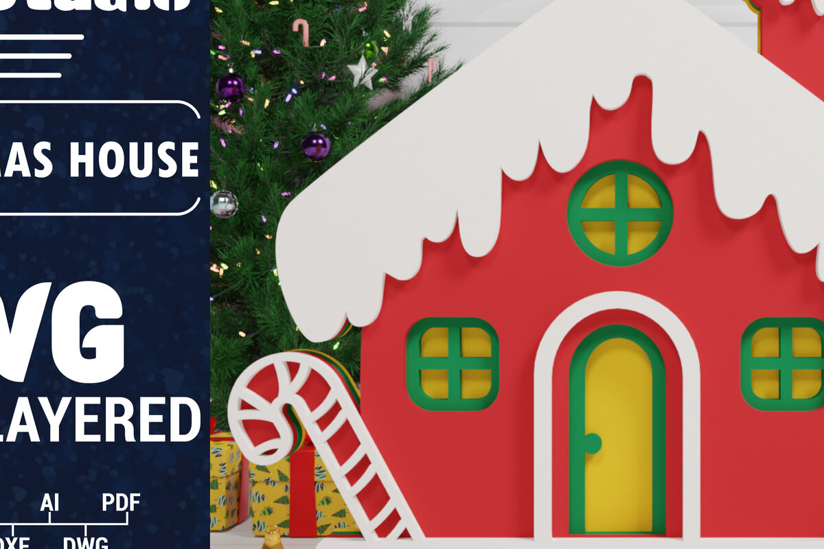 Σετ των 2 Intra απο ξύλο plywood 3mm-4mm πάχος Τρισδιάστατη κοπή χαρτιού χριστουγεννιάτικου σπιτιού Δίασταση 1200x1200 cm INTRAFABR-71665152