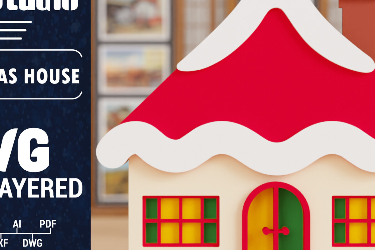 Σετ των 2 Intra απο ξύλο plywood 3mm-4mm πάχος Τρισδιάστατη κοπή χαρτιού χριστουγεννιάτικου σπιτιού Δίασταση 1500x1500 cm INTRAFABR-103031958