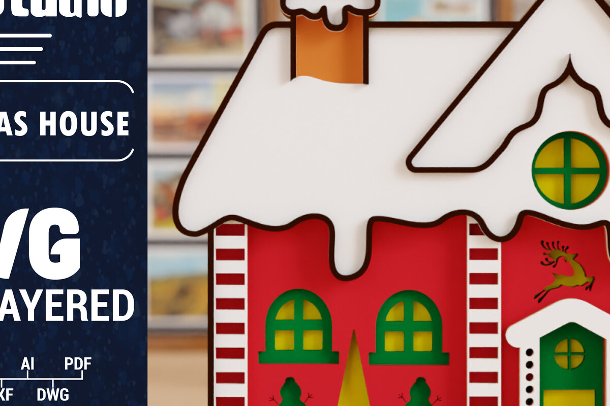 Σετ των 2 Intra απο ξύλο plywood 3mm-4mm πάχος Τρισδιάστατη κοπή χαρτιού χριστουγεννιάτικου σπιτιού Δίασταση 1500x1500 cm INTRAFABR-103031963