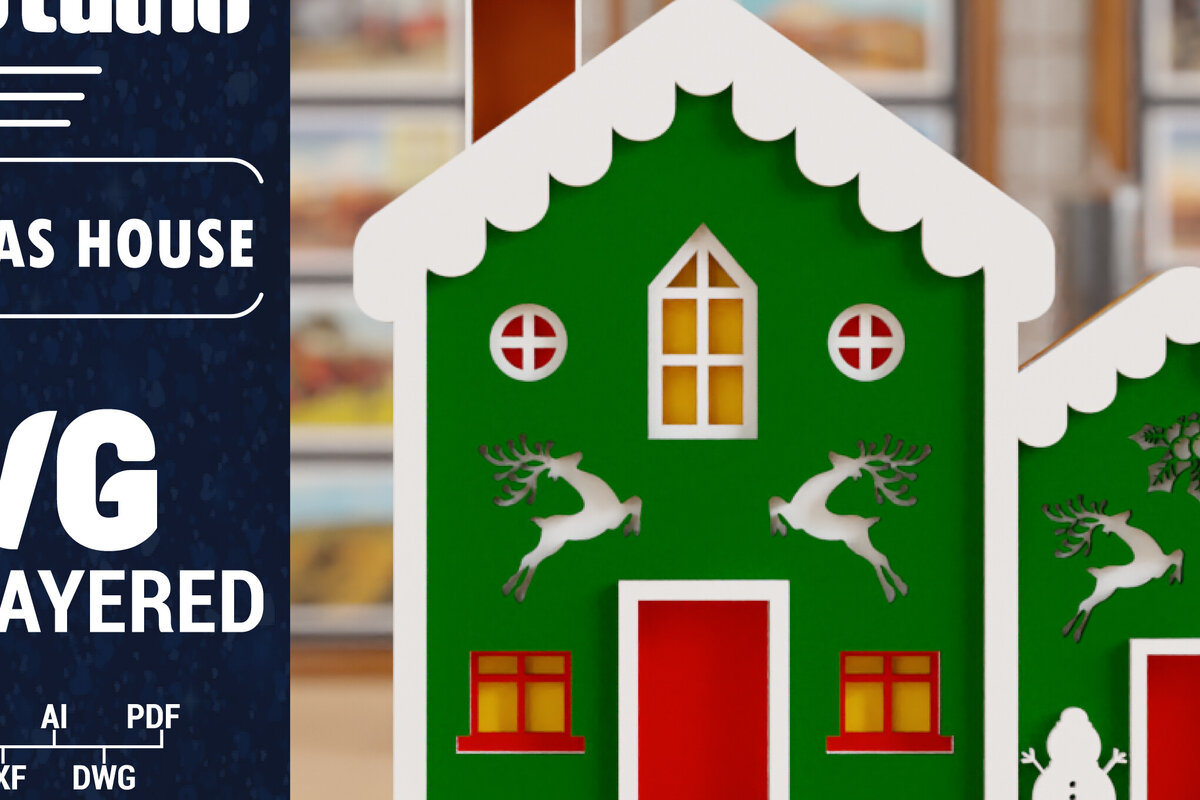 Σετ των 2 Intra απο ξύλο plywood 3mm-4mm πάχος Τρισδιάστατη κοπή χαρτιού χριστουγεννιάτικου σπιτιού Δίασταση 1500x1500 cm INTRAFABR-103031964