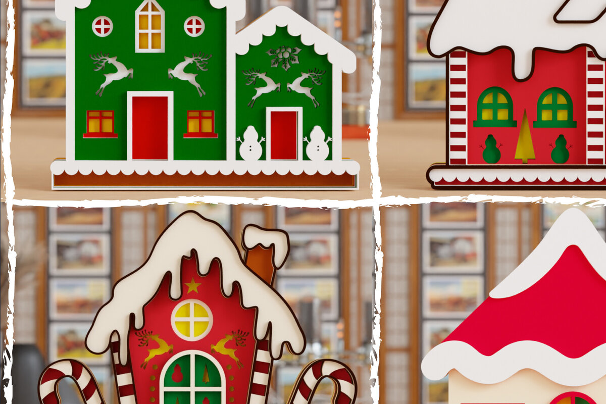 Σετ των 2 Intra απο ξύλο plywood 3mm-4mm πάχος Τρισδιάστατη δέσμη χριστουγεννιάτικων κομματιών Δίασταση 1500x1500 cm INTRAFABR-106706464