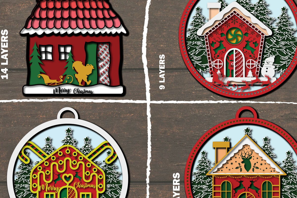 Σετ των 2 Intra απο ξύλο plywood 3mm-4mm πάχος Τρισδιάστατη κοπή χριστουγεννιάτικου σπιτιού με Δίασταση 1200x1200 cm INTRAFABR-107072837