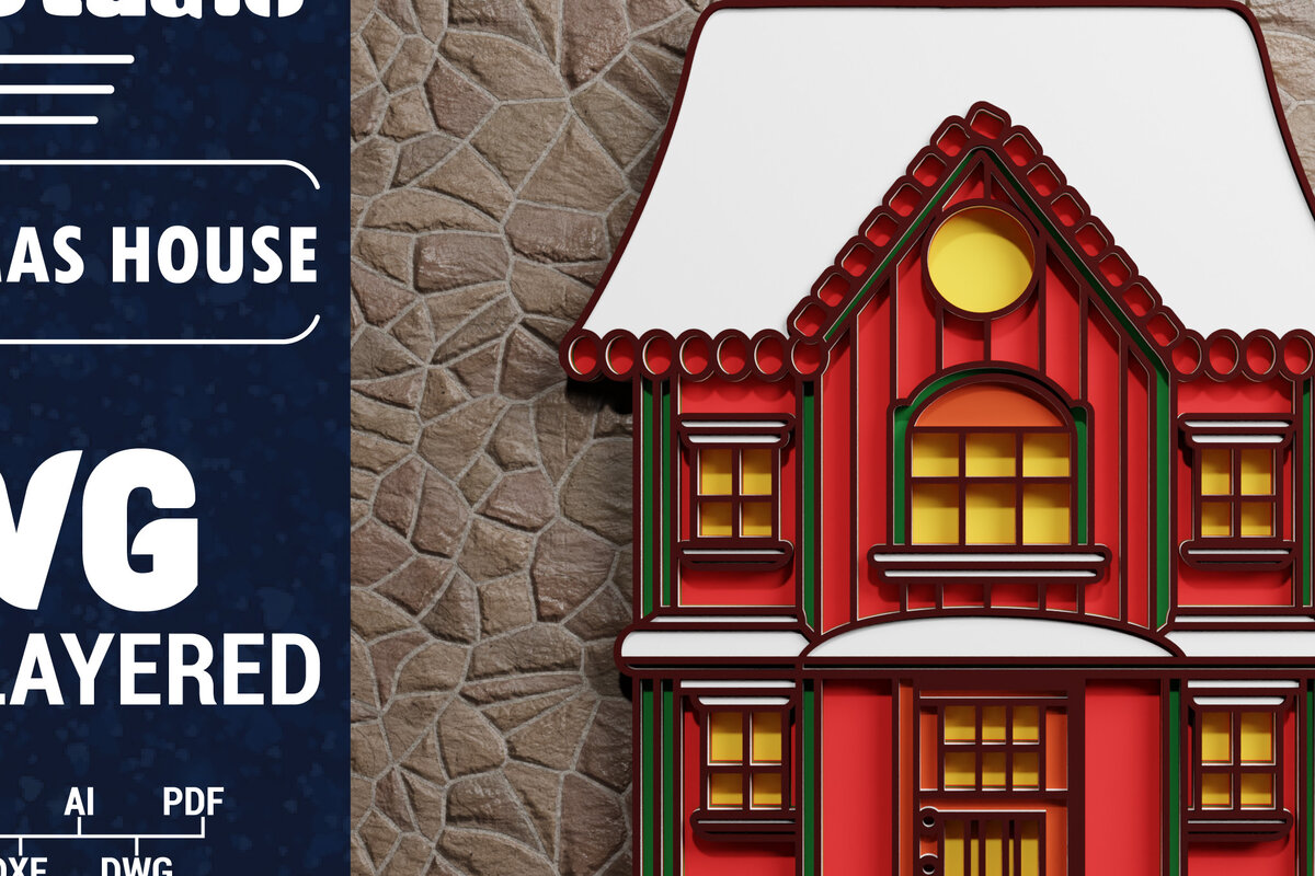 Σετ των 2 Intra απο ξύλο plywood 3mm-4mm πάχος Τρισδιάστατη κοπή χαρτιού χριστουγεννιάτικου σπιτιού Δίασταση 1200x1200 cm INTRAFABR-71332867