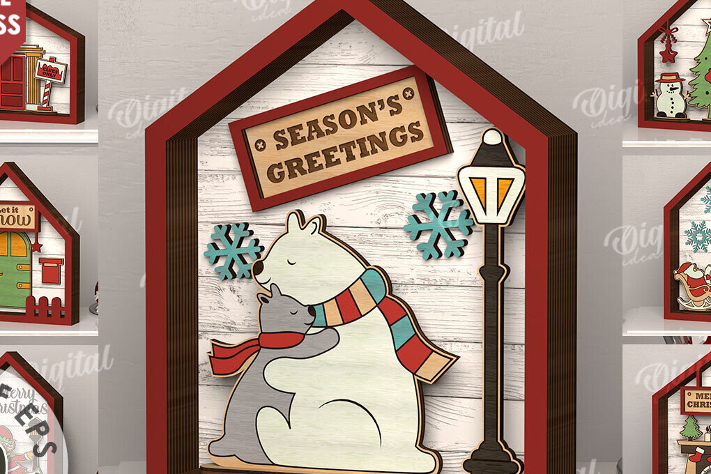 Σετ των 2 Intra απο ξύλο plywood 3mm-4mm πάχος Δέσμη κοπής με λέιζερ 3D Χριστουγεννιάτικων σπιτιών Δίασταση 15x15 cm INTRAFABR-111206644