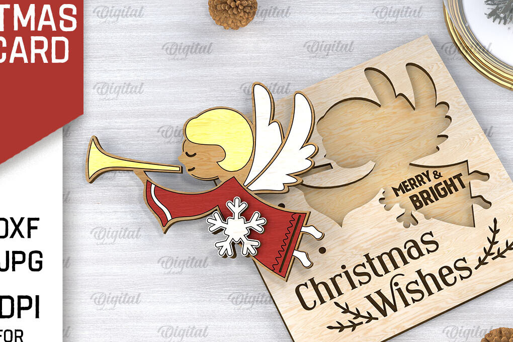 Σετ των 2 Intra απο ξύλο plywood 3mm-4mm πάχος Τρισδιάστατη χριστουγεννιάτικη παιδική κάρτα κοπής με λέιζερ Δίασταση 15x15 cm INTRAFABR-106598971