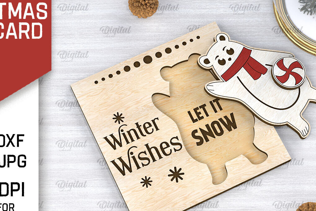 Σετ των 2 Intra απο ξύλο plywood 3mm-4mm πάχος Τρισδιάστατη χριστουγεννιάτικη παιδική κάρτα κοπής με λέιζερ Δίασταση 15x15 cm INTRAFABR-106599040