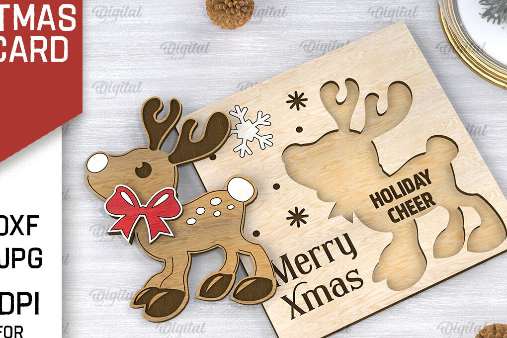 Σετ των 2 Intra απο ξύλο plywood 3mm-4mm πάχος Τρισδιάστατη χριστουγεννιάτικη παιδική κάρτα κοπής με λέιζερ Δίασταση 15x15 cm INTRAFABR-106599053