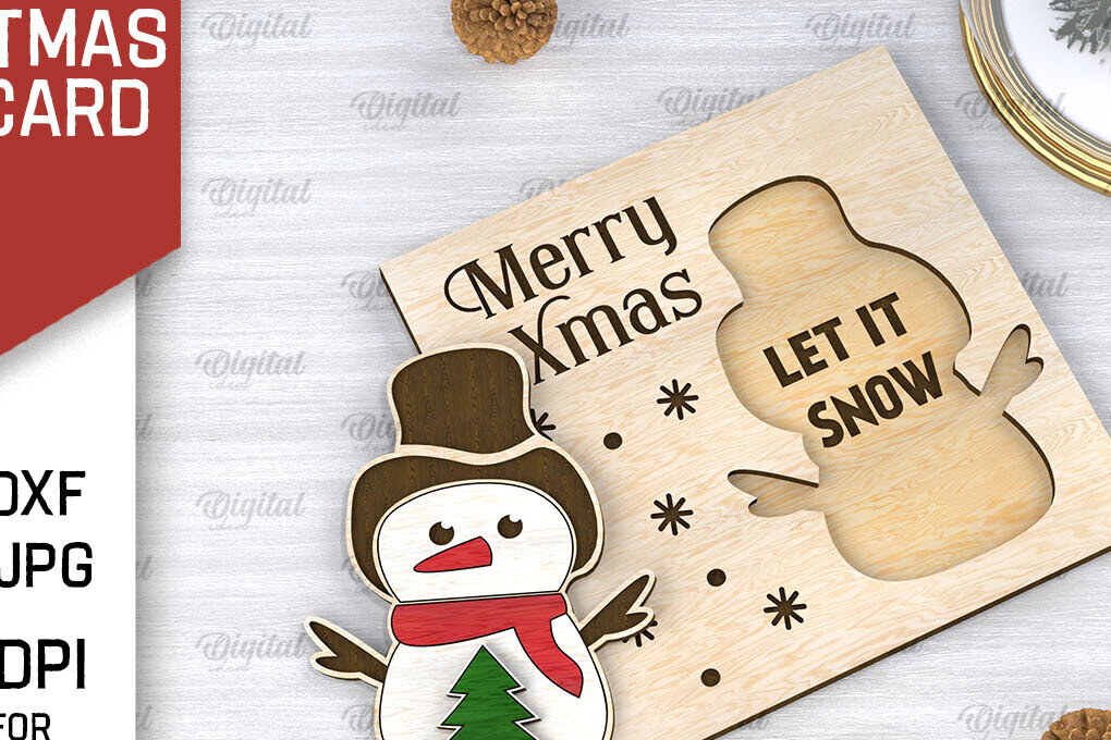 Σετ των 2 Intra απο ξύλο plywood 3mm-4mm πάχος Τρισδιάστατη χριστουγεννιάτικη παιδική κάρτα κοπής με λέιζερ Δίασταση 15x15 cm INTRAFABR-106599109