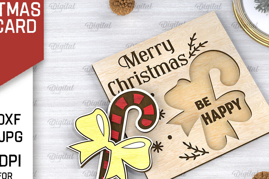 Σετ των 2 Intra απο ξύλο plywood 3mm-4mm πάχος Τρισδιάστατη χριστουγεννιάτικη παιδική κάρτα κοπής με λέιζερ Δίασταση 15x15 cm INTRAFABR-106599144