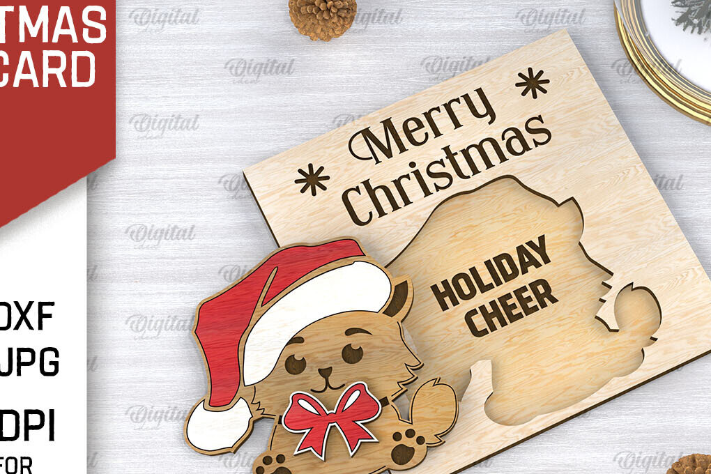 Σετ των 2 Intra απο ξύλο plywood 3mm-4mm πάχος Τρισδιάστατη χριστουγεννιάτικη παιδική κάρτα κοπής με λέιζερ Δίασταση 15x15 cm INTRAFABR-106599170