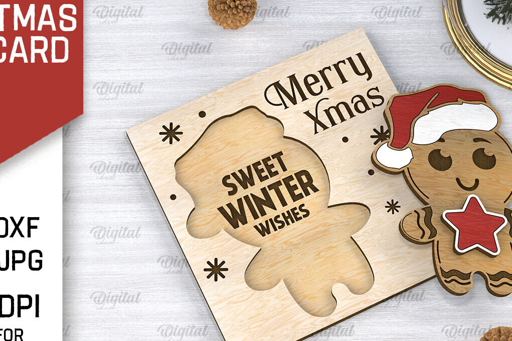 Σετ των 2 Intra απο ξύλο plywood 3mm-4mm πάχος Τρισδιάστατη χριστουγεννιάτικη παιδική κάρτα κοπής με λέιζερ Δίασταση 15x15 cm INTRAFABR-106598063