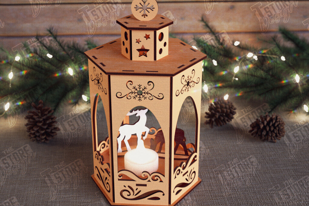 Σετ των 2 Intra απο ξύλο plywood 3mm-4mm πάχος 3D Χριστουγεννιάτικο Φανάρι | Κηροπήγιο Δίασταση 15x15 cm INTRAFABR-110588433