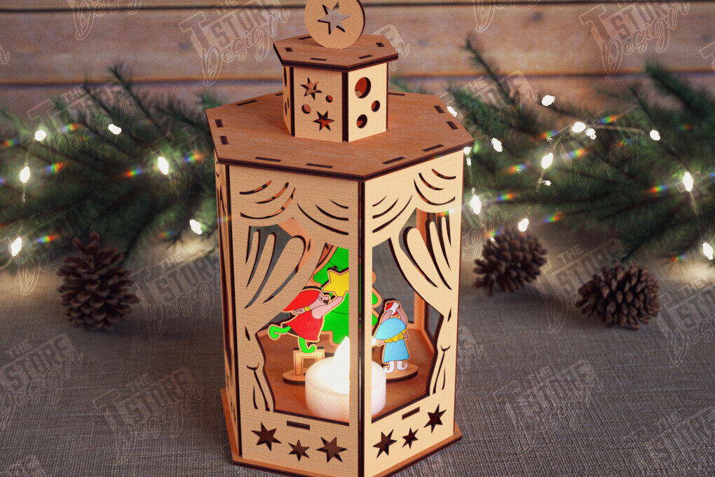 Σετ των 3 Intra απο ξύλο plywood 3mm-4mm πάχος 3D Χριστουγεννιάτικο Φανάρι | Κηροπήγιο Δίασταση 15x15 cm INTRAFABR-110588436