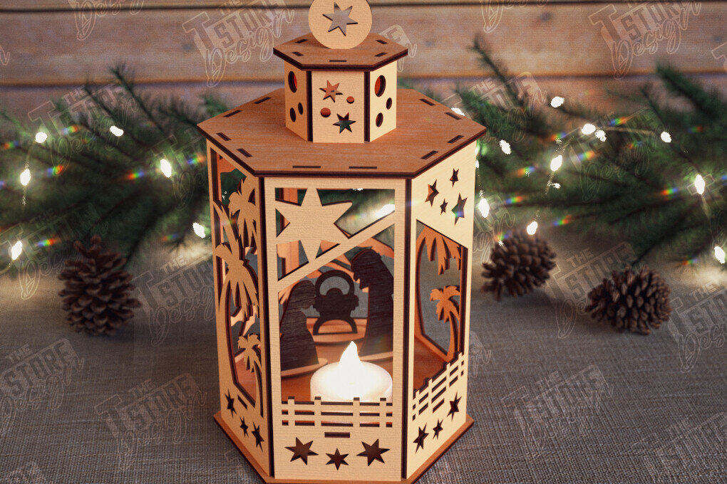Σετ των 2 Intra απο ξύλο plywood 3mm-4mm πάχος 3D Χριστουγεννιάτικο Φανάρι | Κηροπήγιο Δίασταση 15x15 cm INTRAFABR-110588440