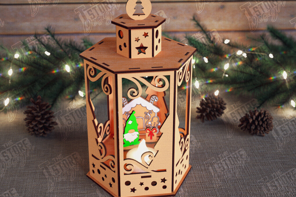 Σετ των 2 Intra απο ξύλο plywood 3mm-4mm πάχος 3D Χριστουγεννιάτικο Φανάρι | Κηροπήγιο Δίασταση 15x15 cm INTRAFABR-110588483
